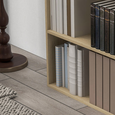 HOMCOM 2 Tier Bookshelf, Low Bookcase with Adjustable Shelf, 2 Compartments for Home Office, Living Room, Study, Natural 