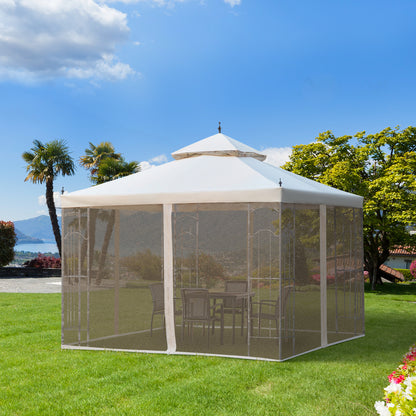 Outsunny 3(M)x3(M) Garden Gazebo Double Top Outdoor Canopy Patio Event Party Wedding Tent Backyard Sun Shade with Netting - Cream White 