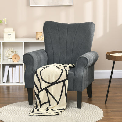 HOMCOM Upholstered Accent Chair with High Back, Rolled Arms and Wood Legs, Soft Thick Padded Armchair, Grey 