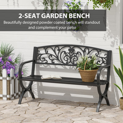 Outsunny 127L x 60W x 85H cm Powder Coated Garden Bench for Patio Backyard, Steel-Black 