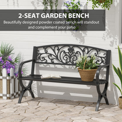 Outsunny 127L x 60W x 85H cm Powder Coated Garden Bench for Patio Backyard, Steel-Black 