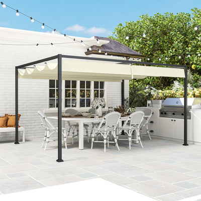 Outsunny 4 x 3(m) Metal Pergola with Retractable Roof, Garden Gazebo Canopy Shelter for Outdoor, Patio, Cream White 
