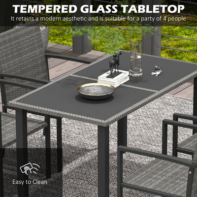 Outsunny Outdoor Dining Set 5 Pieces Patio Conservatory with Tempered Glass Tabletop,4 Dining Chairs - Grey 