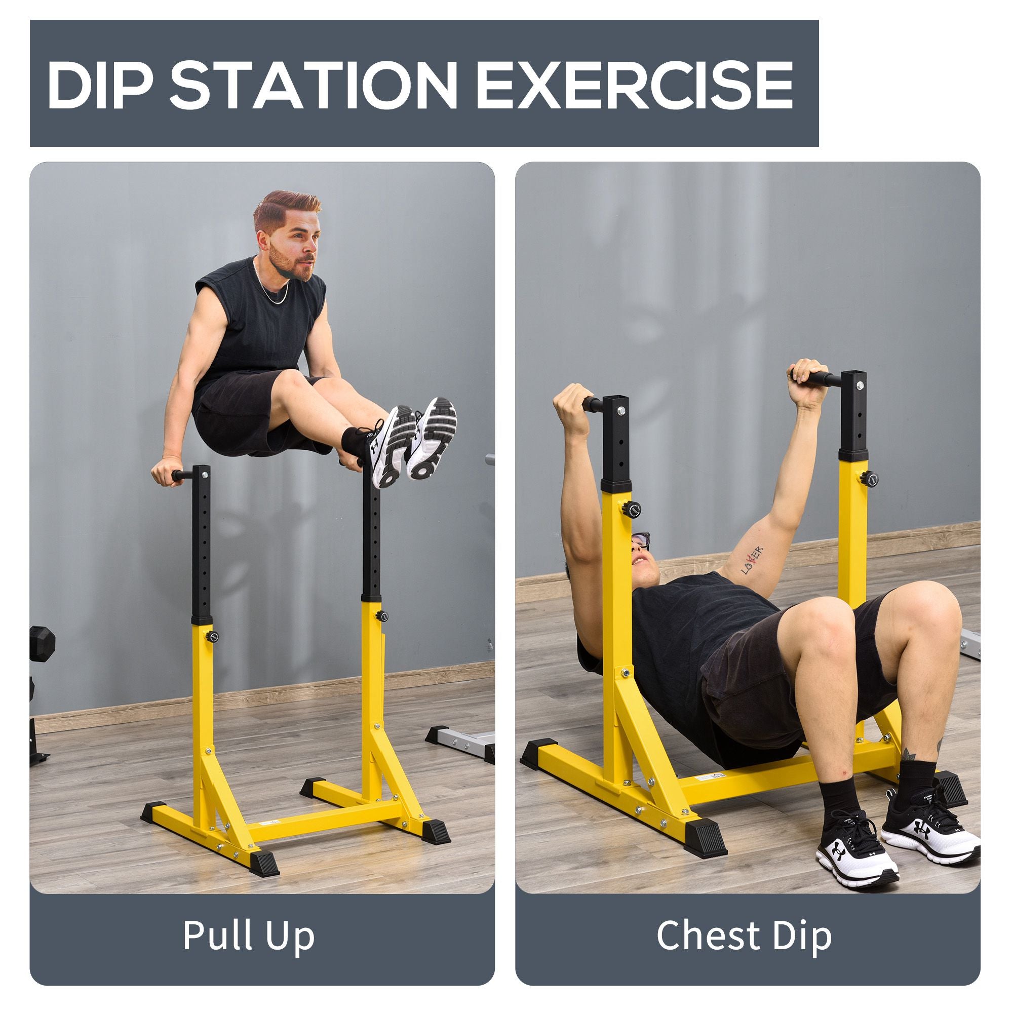 HOMCOM 83.5L x 71.5W x 126H cm Dip Station Chin Up Parallel Bars Pull Up Power Tower Home Gym Workout Bicep Tricep Fitness Equipment Height Adjustable 
