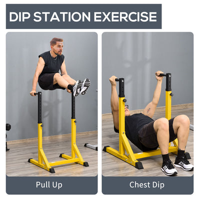 HOMCOM 83.5L x 71.5W x 126H cm Dip Station Chin Up Parallel Bars Pull Up Power Tower Home Gym Workout Bicep Tricep Fitness Equipment Height Adjustable 