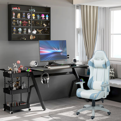 HOMCOM Faux Leather Colour Block Gaming Chair, with 135\'c2\'b0 Reclining Back - Blue/White