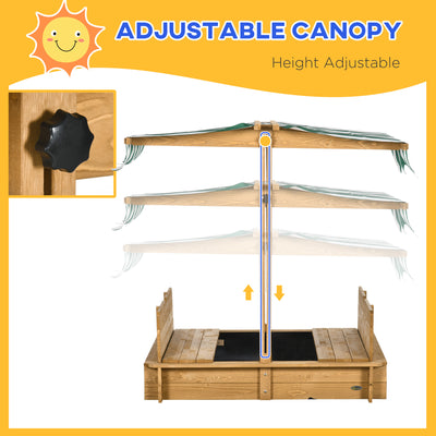 Outsunny Wooden Sandpit with Adjustable Canopy Light Brown 