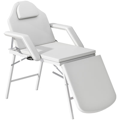 HOMCOM Portable Massage Table, 3 Section Adjustable Beauty Bed, Foldable Massage Bed with Face Hole, Recliner Chair with Removable Headrest and Armrests for Spa, Lash, Tattoo, White 