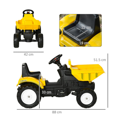 HOMCOM Kids Ride on Tractor No Power Pedal Go Kart with Manual Control Bucket for 3-6 Years Old 