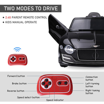 HOMCOM Bentley GT Licensed 12V Electric Car for Kids, Kid's Electric Ride on with Remote Control, Ride on Car with LED Lights, Music, for 3-5 Years, Black 