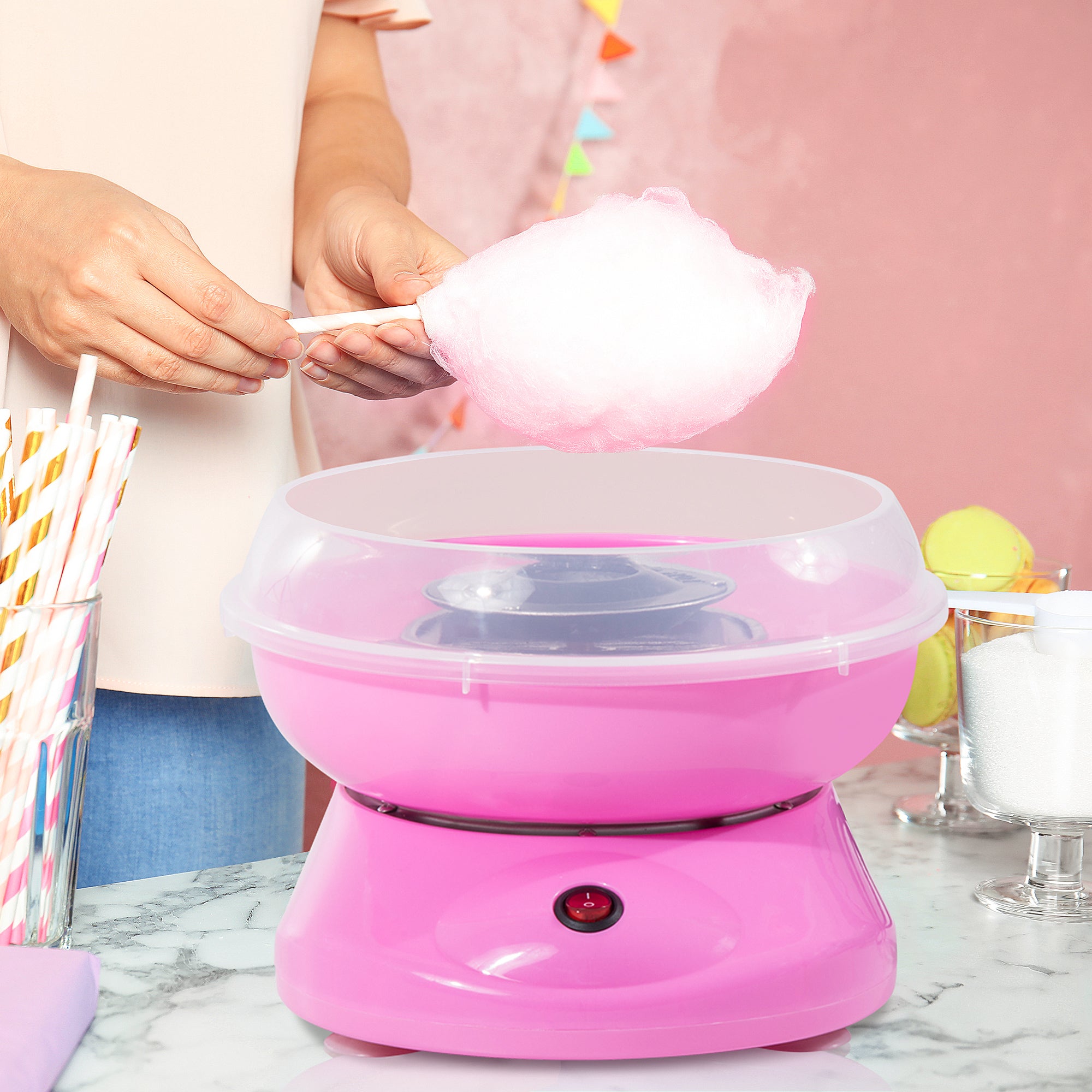 HOMCOM Candy Floss Machine Electric Cotton Candy Maker Gadgetry 450W (Pink) 