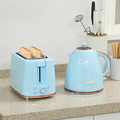 HOMCOM 1.7L 3000W Fast Boil Kettle & 2 Slice Toaster Set, Kettle and Toaster Set with Auto Shut Off, Browning Controls, Light Blue 