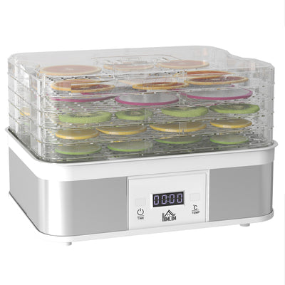HOMCOM 5 Tier Food Dehydrator, 245W Stainless Steel Food Dryer Machine with Adjustable Temperature, Timer and LCD Display for Drying Fruit, Meat, Vegetable, Jerky and Pet Treat, White 