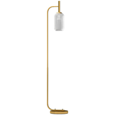 HOMCOM LED Floor Lamp for Living Room with Glass Lampshade, Modern Standing Lamp with Foot Switch, Adjustable Brightness, 2700K for Bedroom, Gold Tone 