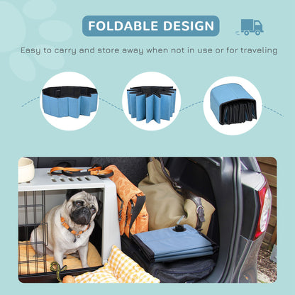 PawHut Foldable Dog Paddling Pool Pet Cat Swimming Pool Indoor/Outdoor Collapsible Summer Bathing Tub Shower Tub Puppy Washer (Φ100 x 30H cm, Blue) 