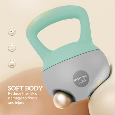 SPORTNOW 12KG Soft Kettlebell, Kettlebell with Non-Slip Handle for Home Gym, Weight Lifting, Strength Training, Green/Grey 