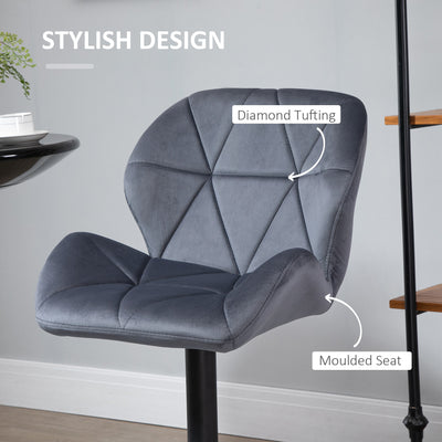 HOMCOM Adjustable Bar Stools Set of 2, Armless Upholstered Swivel Counter Chairs, Barstools with Back, Footrest, Dark Grey 
