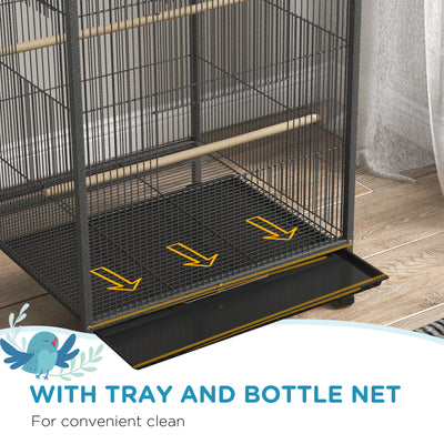 PawHut Bird Cage, Budgie Cage, with Rolling Stand, for Small Birds - Grey 