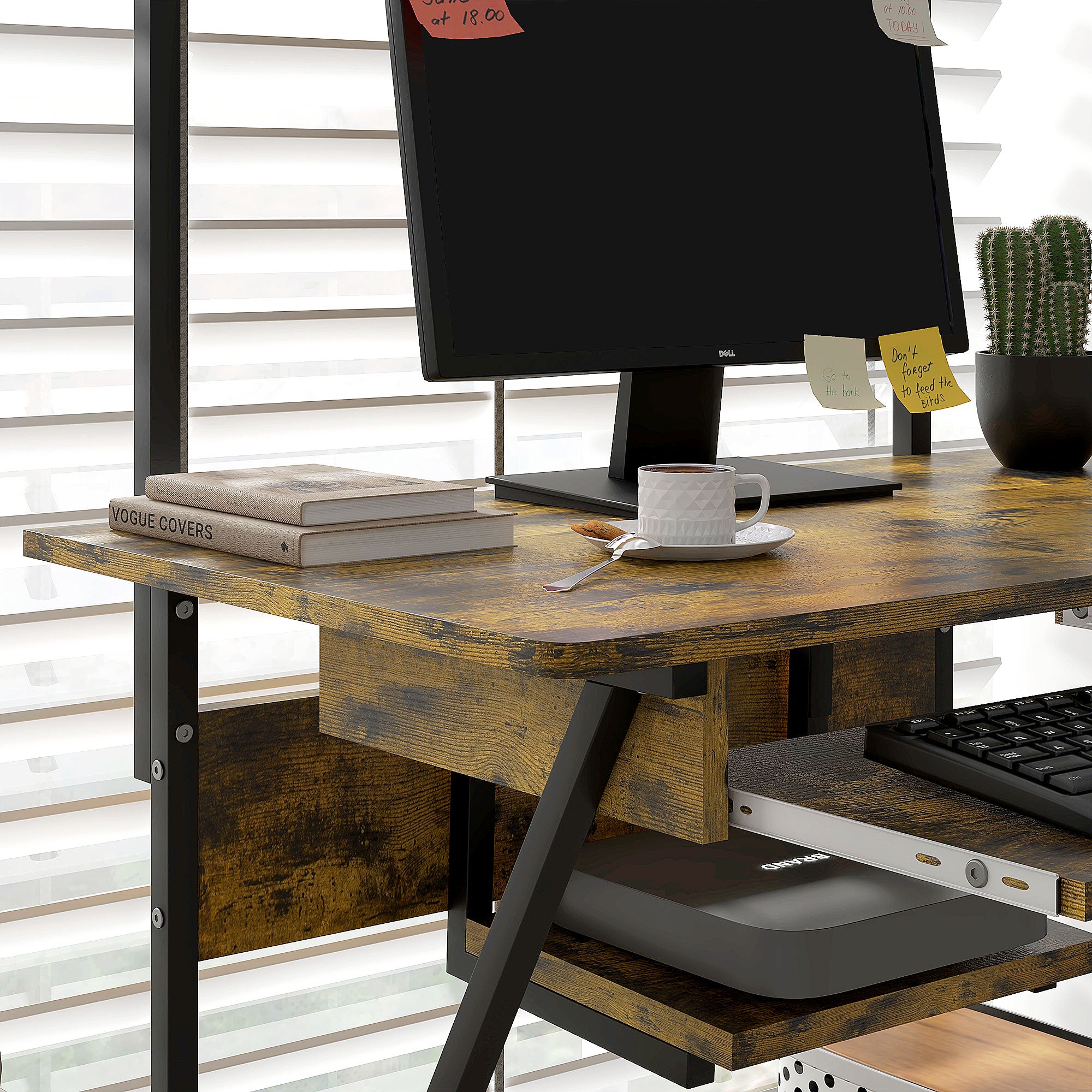 HOMCOM Multi-Storage Work Desk, with Sliding Keyboard Tray - Brown/Black 