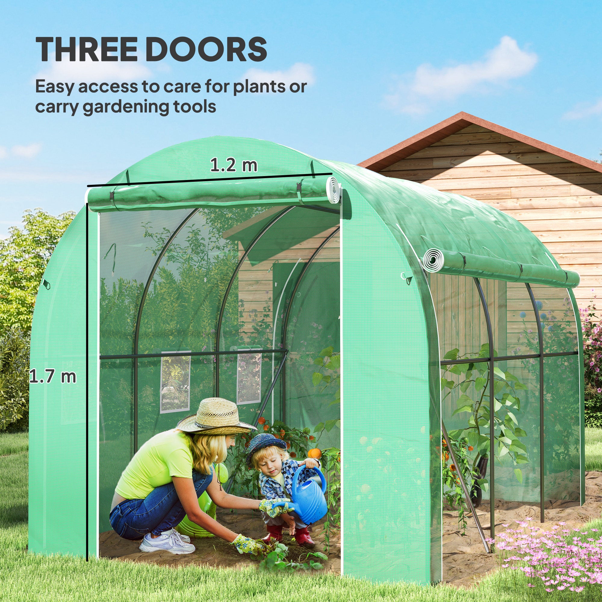 Outsunny 296 x 196cm Steel Frame Polytunnel Greenhouse - Green 