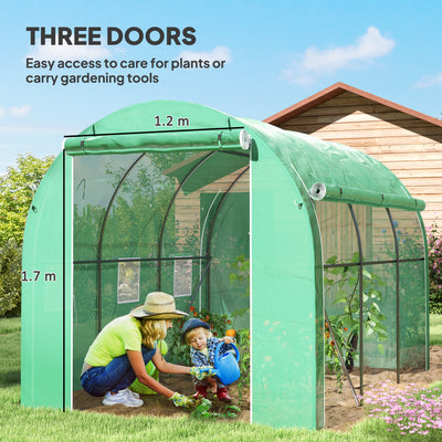 Outsunny 296 x 196cm Steel Frame Polytunnel Greenhouse - Green 