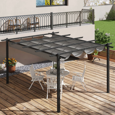 Outsunny 4 x 3(m) Aluminium Pergola with Retractable Roof, Garden Gazebo Canopy Shelter for Outdoor, Patio, Grey 