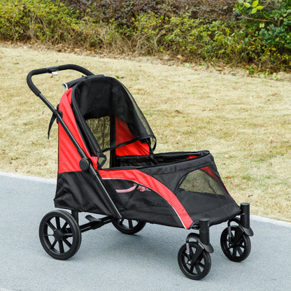 PawHut Easy Folding Pet Stroller for Large Dogs with 4 Big Wheels, Shock Absorb Frame, Safety Leashes, Brakes, Black 