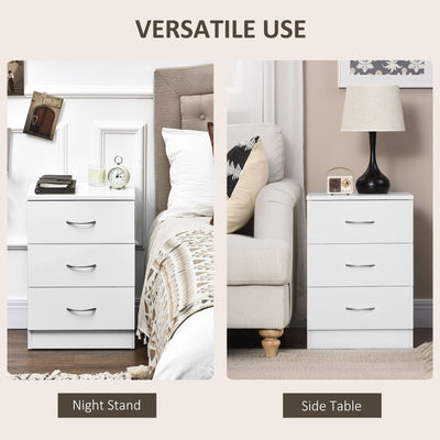 HOMCOM Three-Drawer Simple Bedside Table - White 