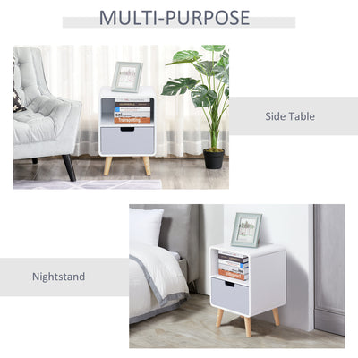 HOMCOM Wooden Bedside Table End Nightstand With Drawer Wood Lamp Desk Storage Unit Bedroom Scandinavian Nordic Style 