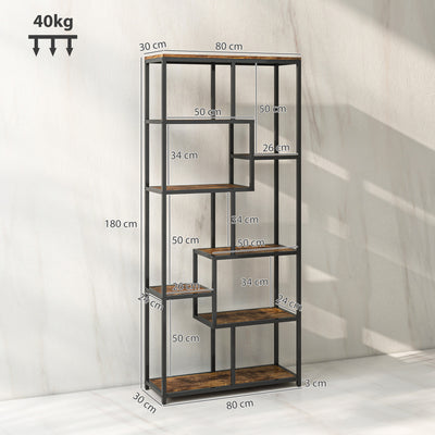 HOMCOM Seven-Tier Geometric Bookcase - Brown/Black 