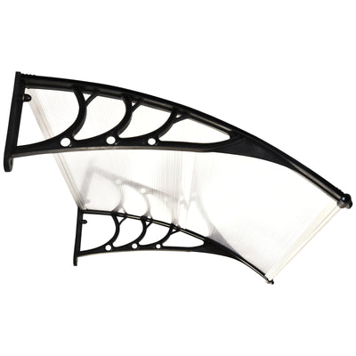 Outsunny Curved Window Door Canopy Aluminium Rigid Plastic Polycarbonate Fixed Outdoor Awning Modern Design UV Water Rain Resist 120 x 75cm White 