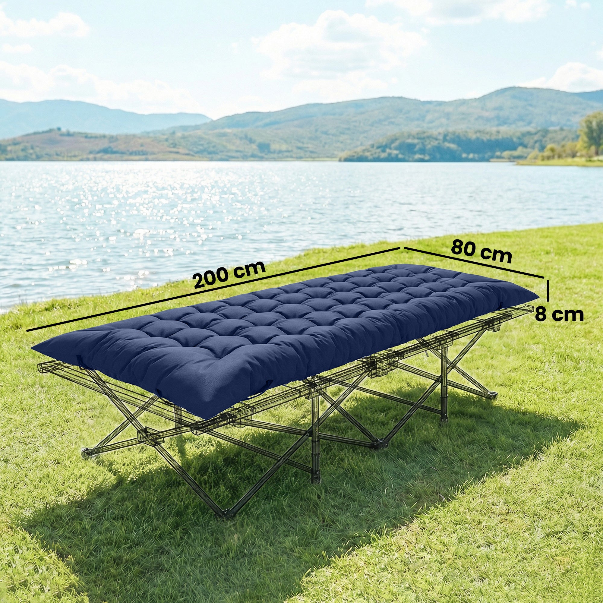Outsunny Sleeping Mat, Foldable Camping Mattress Pad with Four Corner Elastic Straps, Dark Blue 