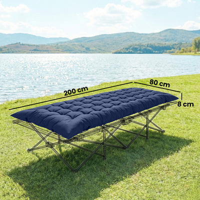 Outsunny Sleeping Mat, Foldable Camping Mattress Pad with Four Corner Elastic Straps, Dark Blue 