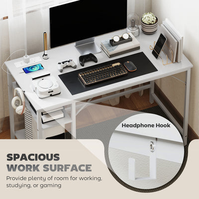 HOMCOM 120 x 60 cm Computer Desk with Power Outlets and Reversible Shelves - White 