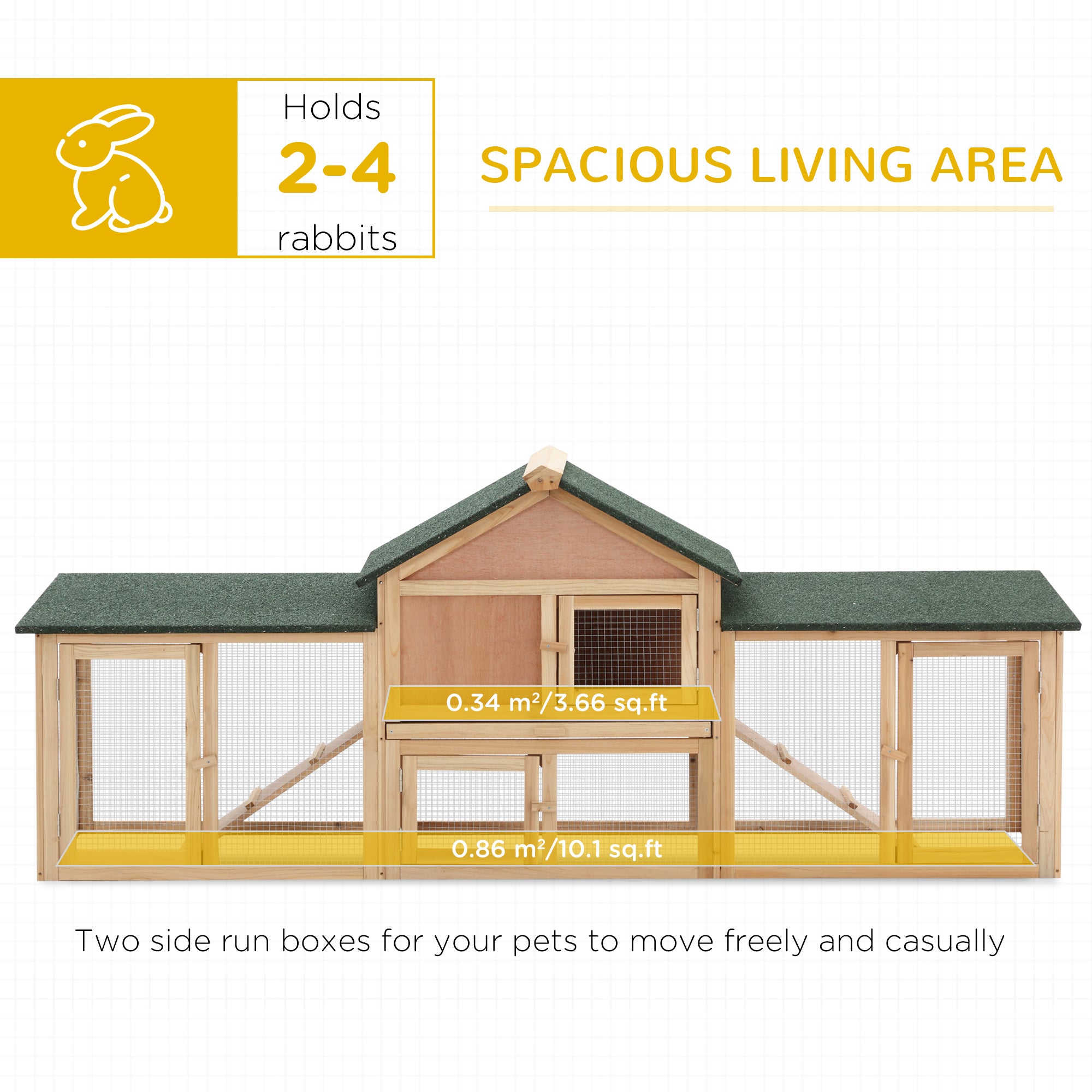 PawHut Large Rabbit Hutch Outdoor Wooden Guinea Pig Hutch with Run, 2 Storey Bunny House 210 x 45.5 x 84.5 cm 