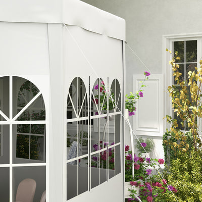 Outsunny 4 m Party Tent Wedding Gazebo Outdoor Waterproof PE Canopy Shade with 6 Removable Side Walls 