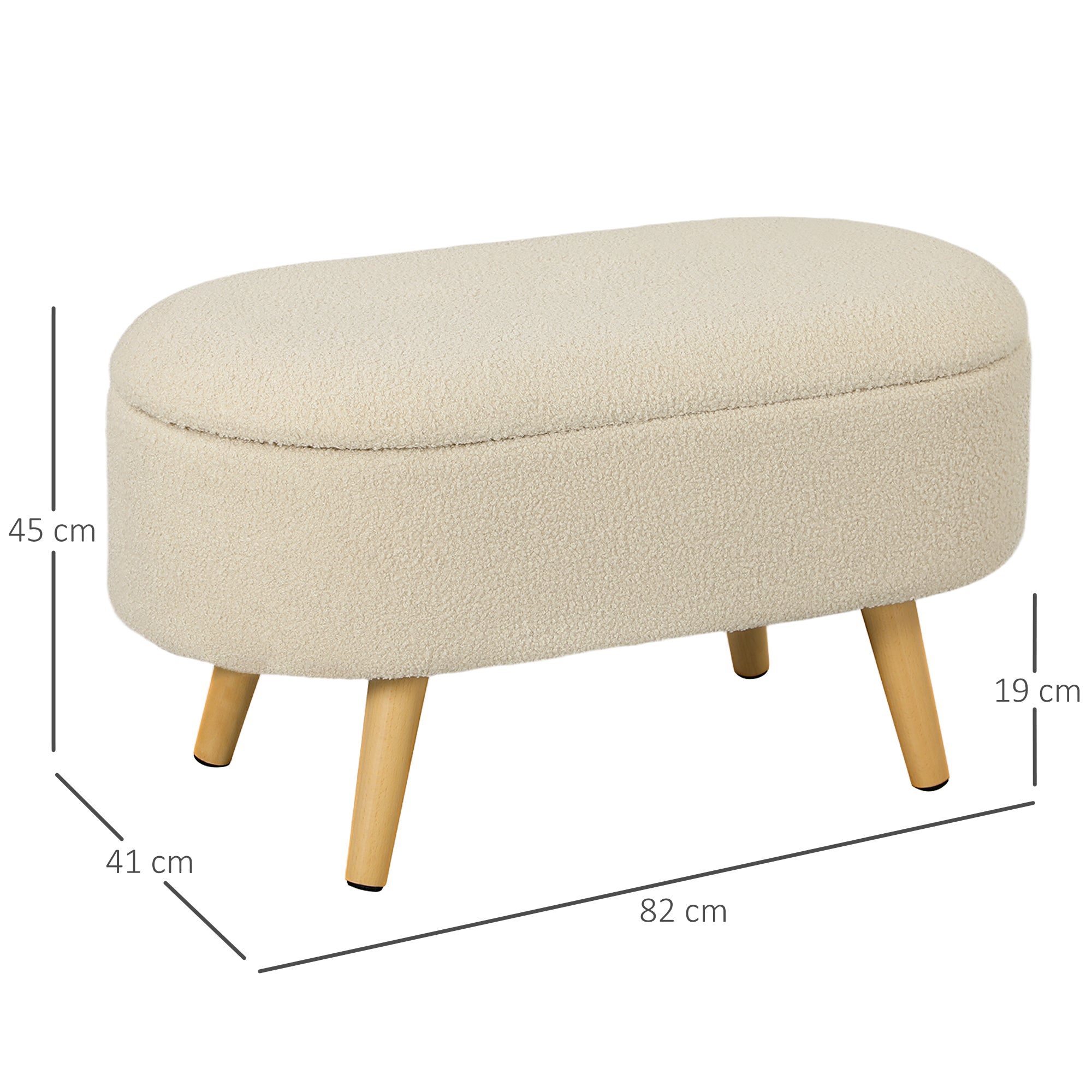 HOMCOM Teddy Fleece Storage Ottoman - Cream White 