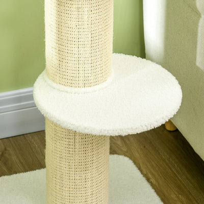 PawHut 2 Tier Sisal Sherpa Cat Tree with Basket Cushion Sisal Post Cream White 