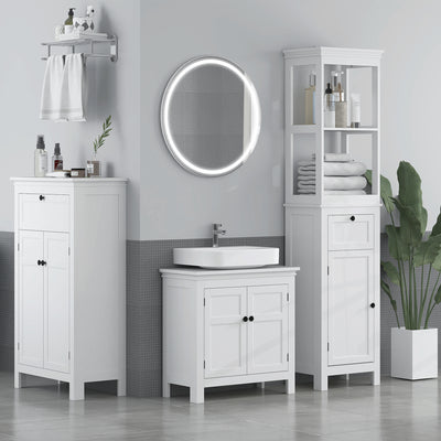 HOMCOM Tall Bathroom Cabinet, Slim Bathroom Storage Cabinet with 2 Open Shelves, Soft Close Door and Drawer, Adjustable Shelf, Narrow Cupboard Storage Unit, White 