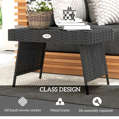 Outsunny Foldable Outdoor Side Table, Rattan Garden Coffee Table with Steel Frame, Space Saving Bistro Garden Furniture for Patio, Balcony, 60 x 41 x 41 cm, Black 