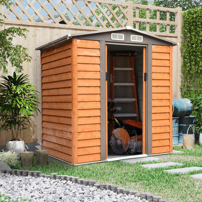 Outsunny 6.5 x 5ft Garden Shed, Metal Storage Tool House Gardening Tool Storage with Shutter Vents, Brown 
