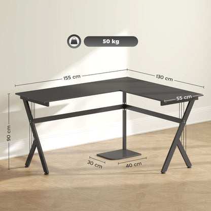HOMCOM L Shaped Gaming Desk, 155 x 130cm Corner Computer Desk with CPU Stand for Home Office, Study Workstation, Black 