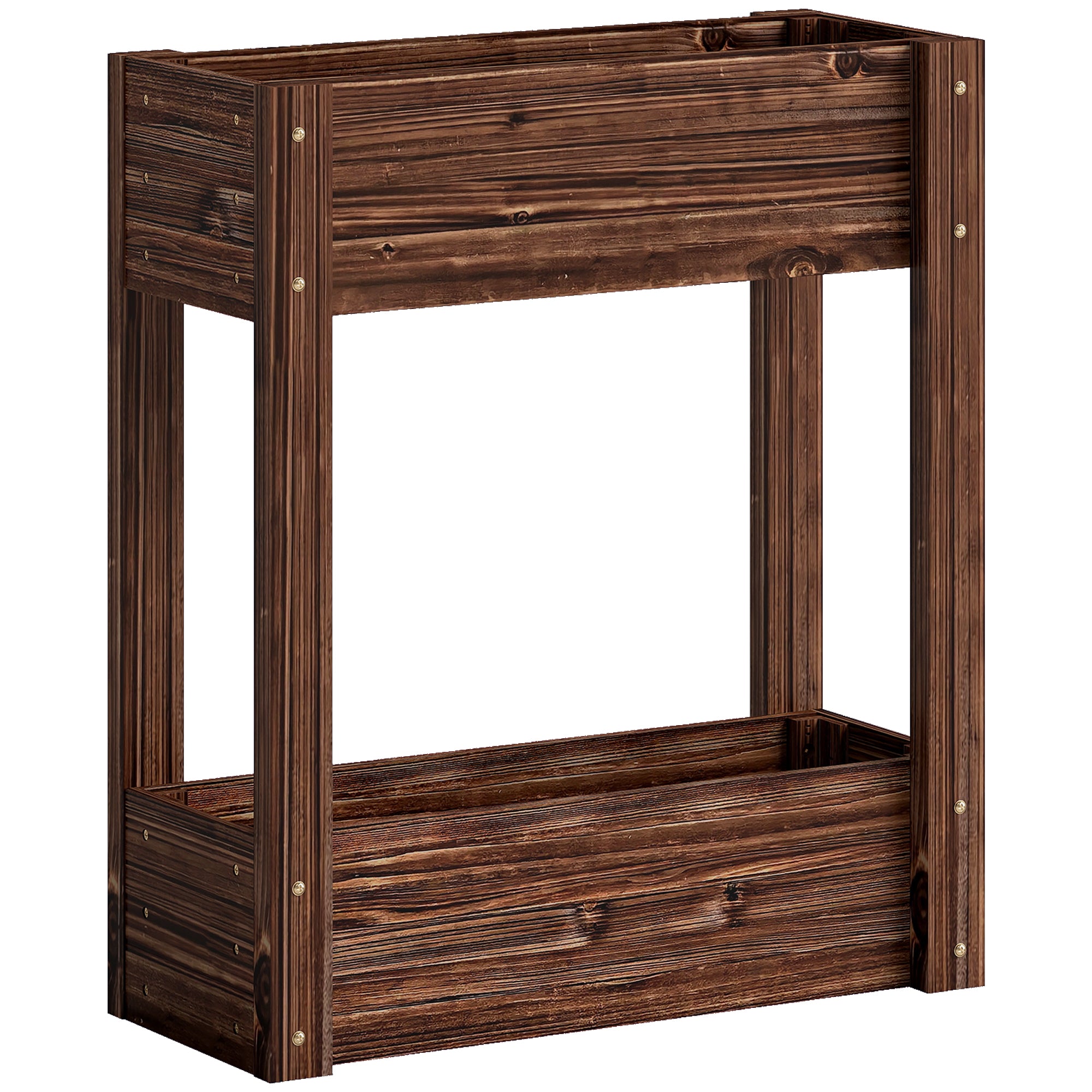Outsunny 2-Tier Wooden Raised Planter, Raised Garden Bed on Legs with Drainage Holes and Bed Liner, Elevated Garden Planter 