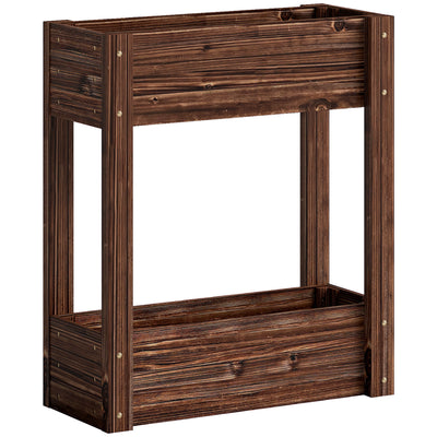 Outsunny 2-Tier Wooden Raised Planter, Raised Garden Bed on Legs with Drainage Holes and Bed Liner, Elevated Garden Planter 