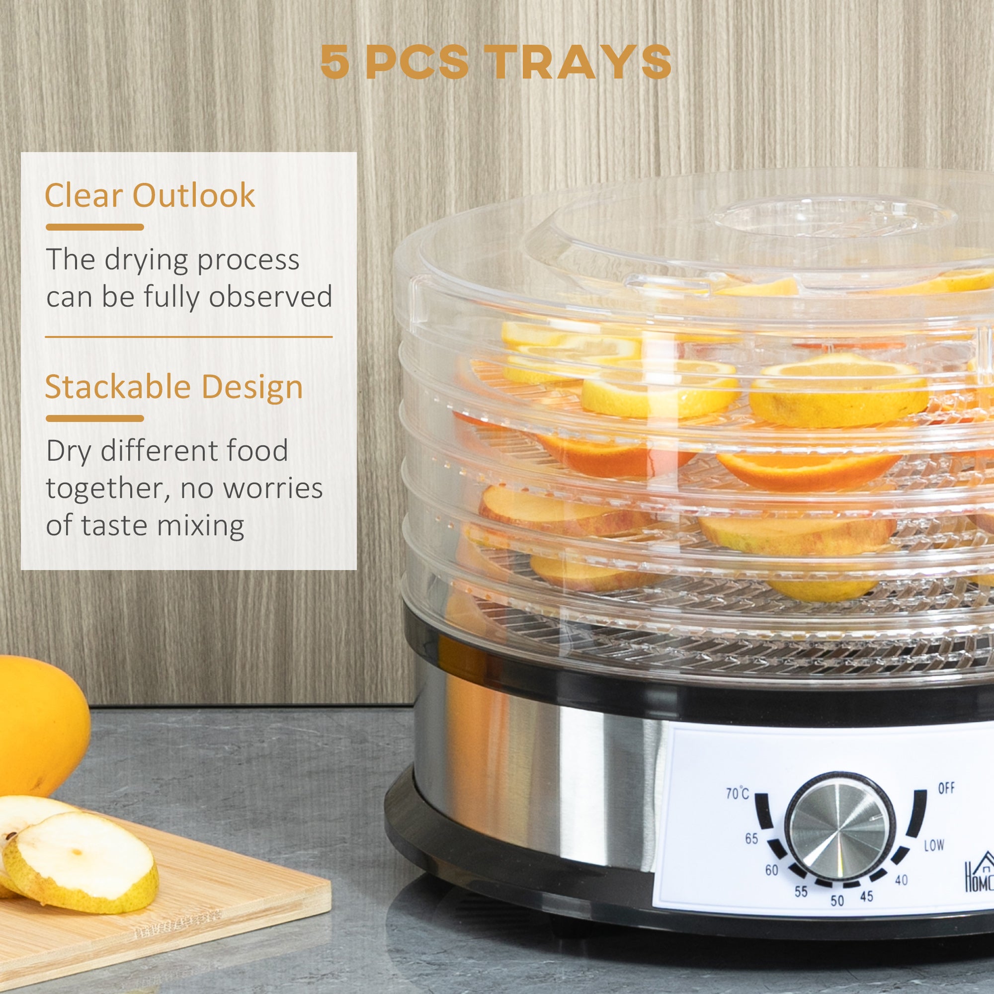 HOMCOM 40-70\'e2\'84\'83 Five-Tray Food Dehydrator