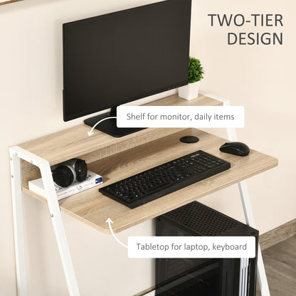 HOMCOM Writing Desk Computer Table Home Office PC Laptop Workstation Storage Shelf 84L x 45W cm White and Oak 