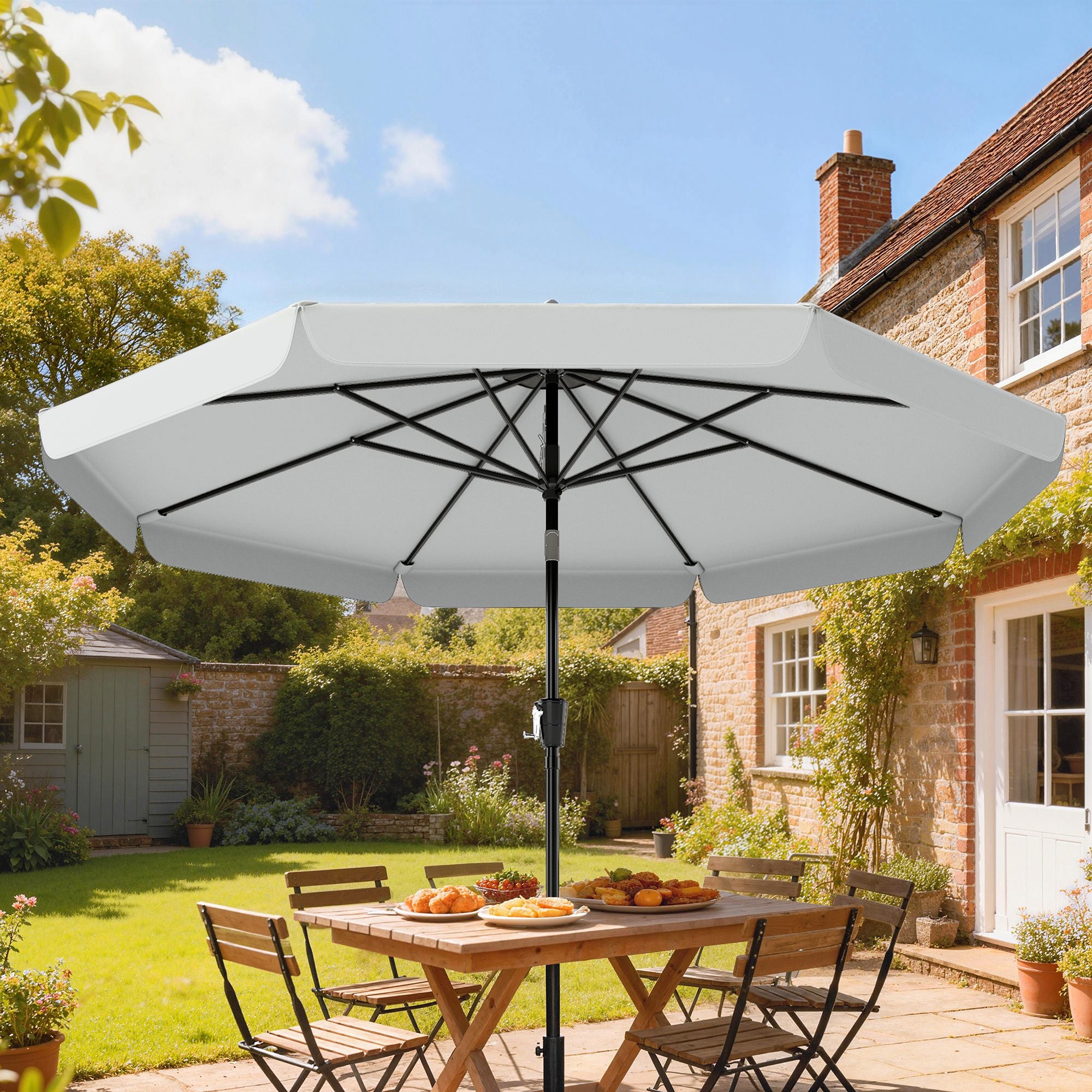 Outsunny 3 m Garden Parasol with Tilt Mechanism & Crank Handle, UPF 30+ Patio Umbrella Outdoor Table Umbrella, Light Grey 
