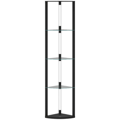 HOMCOM LED Floor Lamp with Shelves, Dimmable Standing Lamp with Foot Switch for Living Room, Bedroom, Black 