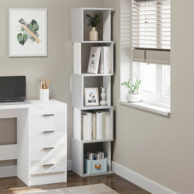 HOMCOM Modern 5-Tier Bookshelf, Freestanding Bookcase Storage Shelving for Living Room Home Office Study, White and Light Grey 