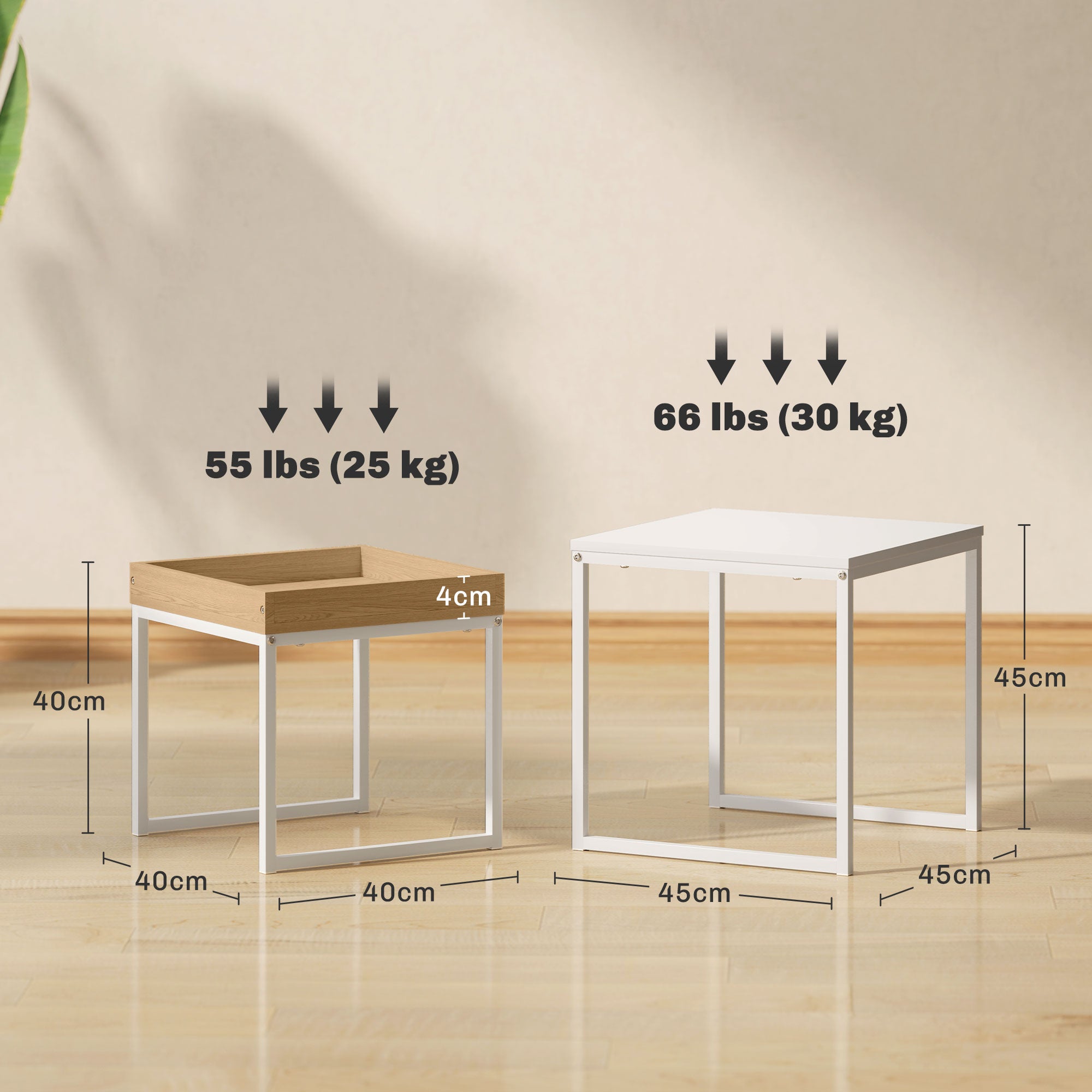 HOMCOM Set of Two Boxy Nesting Tables - White/Wood-Effect 